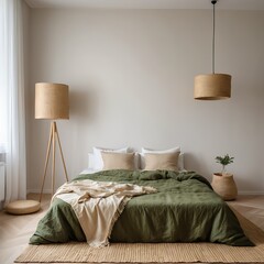 Cozy Green Bedroom Interior with Natural Decor