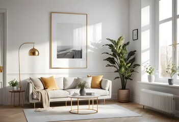 Bright and Airy Living Room Interior with Gold Accents