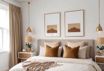 Cozy Modern Beige Bedroom Interior with Gold Accents