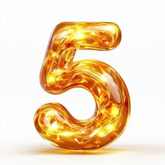 Number 5 made of golden solar energy with glowing rays and soft flares isolated on a clean white background
