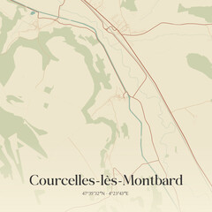 Obraz premium Vintage map of Courcelles-lès-Montbard, France.