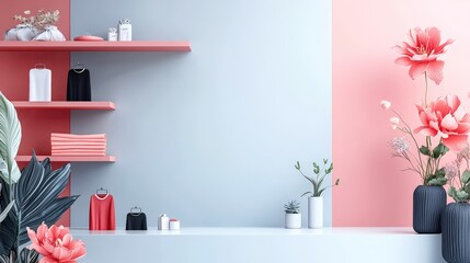 This trendy retail display showcases a soft color palette with decorative elements, creating a harmonious and inviting atmosphere that enhances the shopping experience for customers.