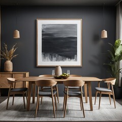 Modern Dining Room Interior with Wooden Table and Chairs