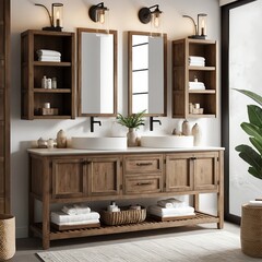 Modern Farmhouse Bathroom Vanity with Double Sinks and Storage