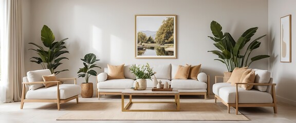 Modern Minimalist Living Room Interior with Natural Decor