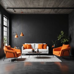 Modern Living Room Interior Design with Orange Accents