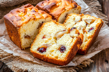 Slices of Cranberry Apple Loaf on Burlap