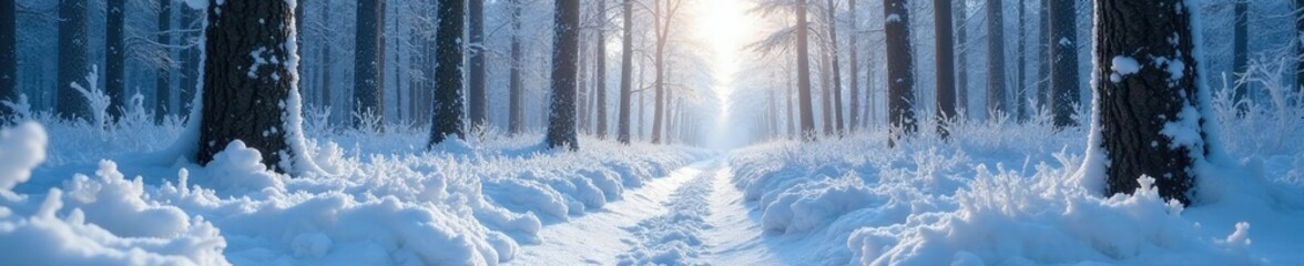 Obraz premium Frosty forest floor covered in snow and icicles, landscape, frozen, trees