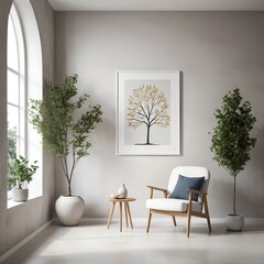 Minimalist Living Room Interior with Tree Artwork