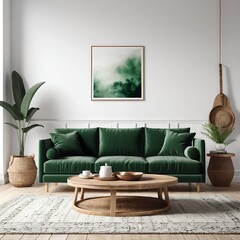 Stylish Green Velvet Sofa in Modern Living Room Interior