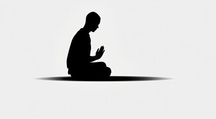 Meditation Silhouette Man. Contemplative figure for spiritual content, wellness blogs, introspective themes, website banners.