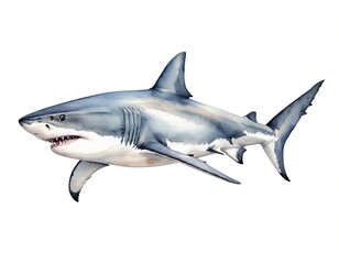 Obraz premium Great White Shark Watercolor Painting
