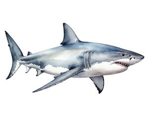 Obraz premium Great White Shark Watercolor Illustration
