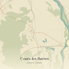 Vintage map of Cours-les-Barres, France.