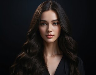 Fototapeta premium Portrait of a Beautiful Young Woman with Long Wavy Brown Hair