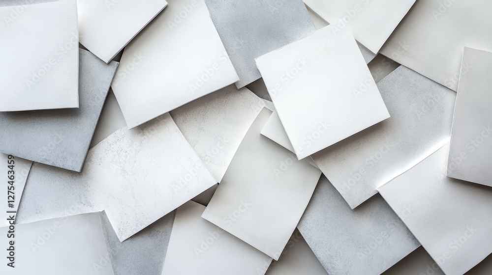 Fototapete 3D overlapping white and grey squares create a stylized abstract background, with soft shadows adding depth and sophistication to the composition