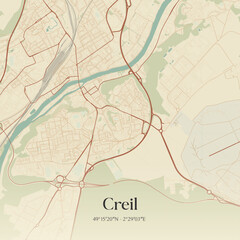 Obraz premium Vintage map of Creil, France.