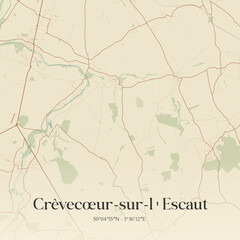 Fototapeta premium Vintage map of Crèvecœur-sur-l'Escaut, France.
