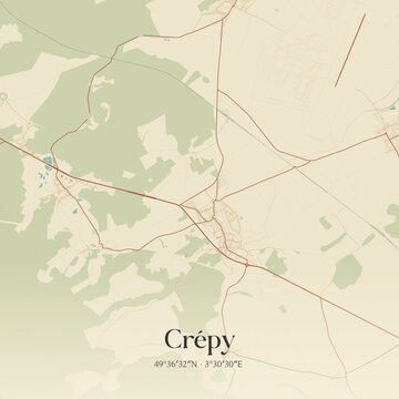 Vintage map of Cr&eacute;py, France.