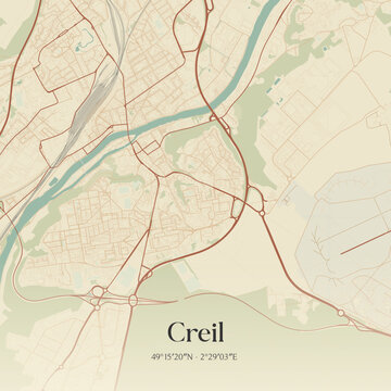 Vintage map of Creil, France.