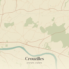 Obraz premium Vintage map of Crouzilles, France.