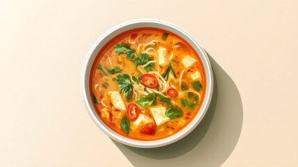 Hearty vegetable soup in a bowl, vibrant colors, fresh ingredients, perfect for cozy meals or healthy eating themes.