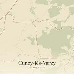 Obraz premium Vintage map of Cuncy-lès-Varzy, France.