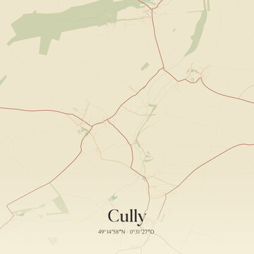 Vintage map of Cully, France.