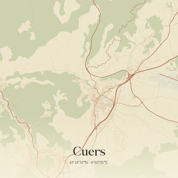 Vintage map of Cuers, France.