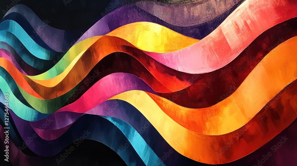 Poster A burst of colorful waves of light fusing together, creating an abstract and powerful visual of collaboration and unity in action