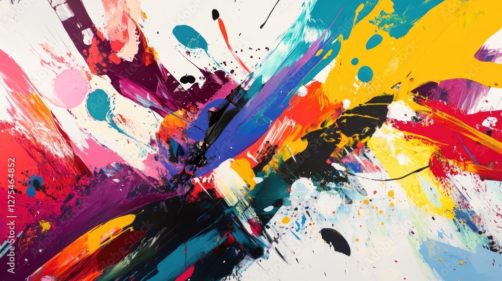 Poster A burst of vibrant abstract colors, dynamically exploding in sync with the rhythm and energy of a pop song, creating a visually captivating design