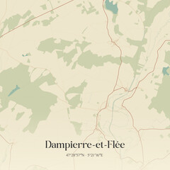 Obraz premium Vintage map of Dampierre-et-Flée, France.