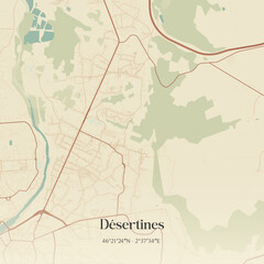 Fototapeta premium Vintage map of Désertines, France.