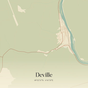 Vintage map of Deville, France.