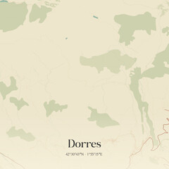 Vintage map of Dorres, France.