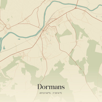 Vintage map of Dormans, France.