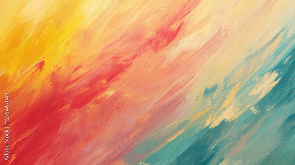 Poster A dynamic background of vibrant gradient brushstrokes in multiple colors, forming a smooth, wavy texture full of abstract energy and movement