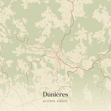Vintage map of Duni&egrave;res, France.