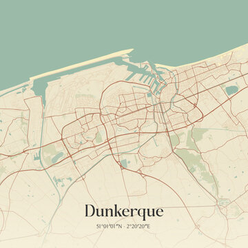 Vintage map of Dunkerque, France.