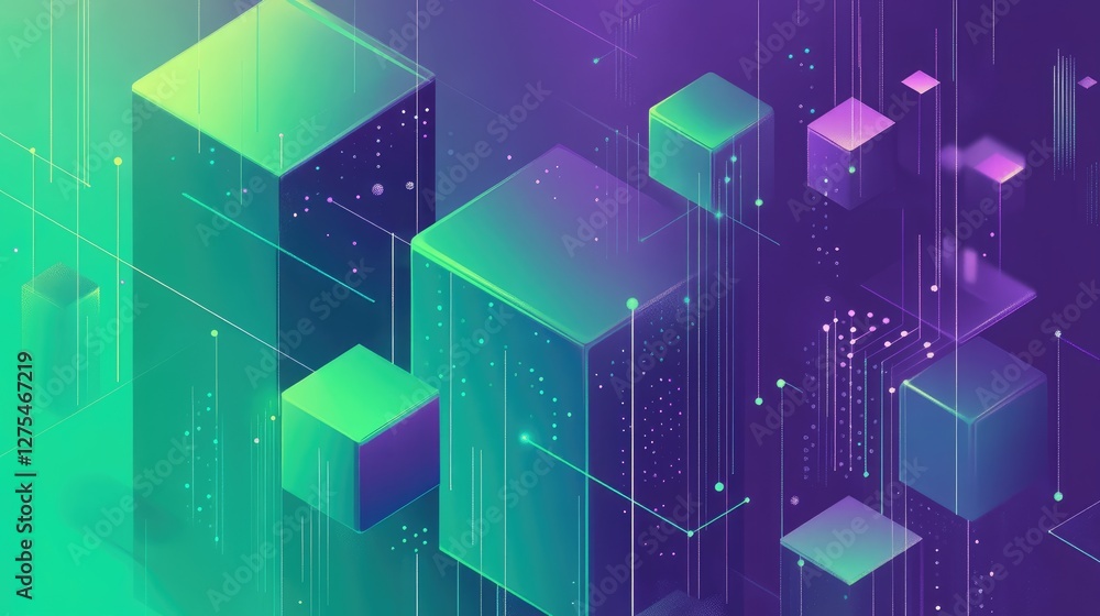 Poster A dynamic flow of geometric patterns in green and violet, illustrating the abstract concept of data science with visual cues to the power of Julia programming
