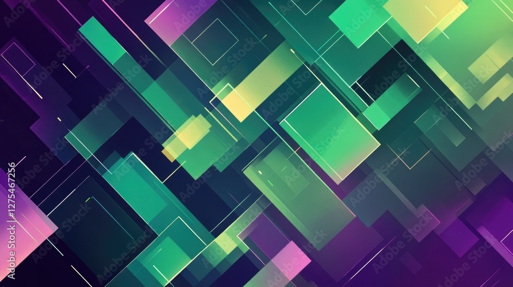 Poster A dynamic flow of geometric patterns in green and violet, illustrating the abstract concept of data science with visual cues to the power of Julia programming