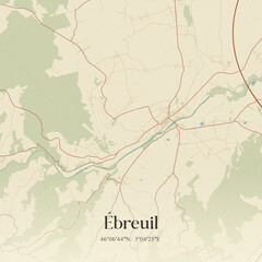 Fototapeta premium Vintage map of Ébreuil, France.