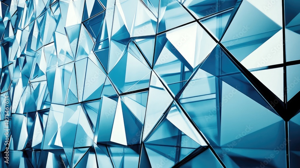 Poster A dynamic pattern of angular geometric shapes and reflections, creating a bold, modern, and vibrant abstract background with a sense of movement