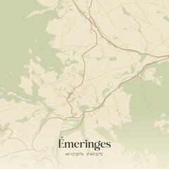 Fototapeta premium Vintage map of Émeringes, France.