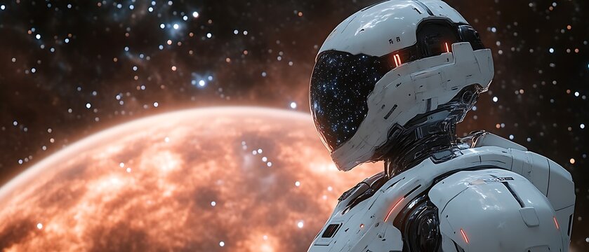 Futuristic robot space planet