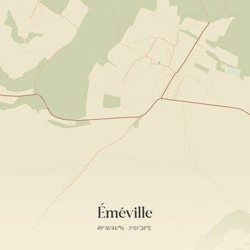 Vintage map of &Eacute;m&eacute;ville, France.