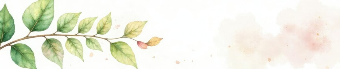 Delicate watercolour leaves on white background, soft brushstrokes, dreamy effect