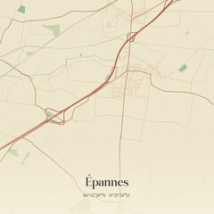 Vintage map of &Eacute;pannes, France.