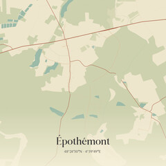 Fototapeta premium Vintage map of Épothémont, France.
