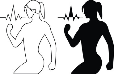 Healthy Lifestyle and Workout Icons – Women Fitness Vector Set on Transparent Background. Editable stroke.